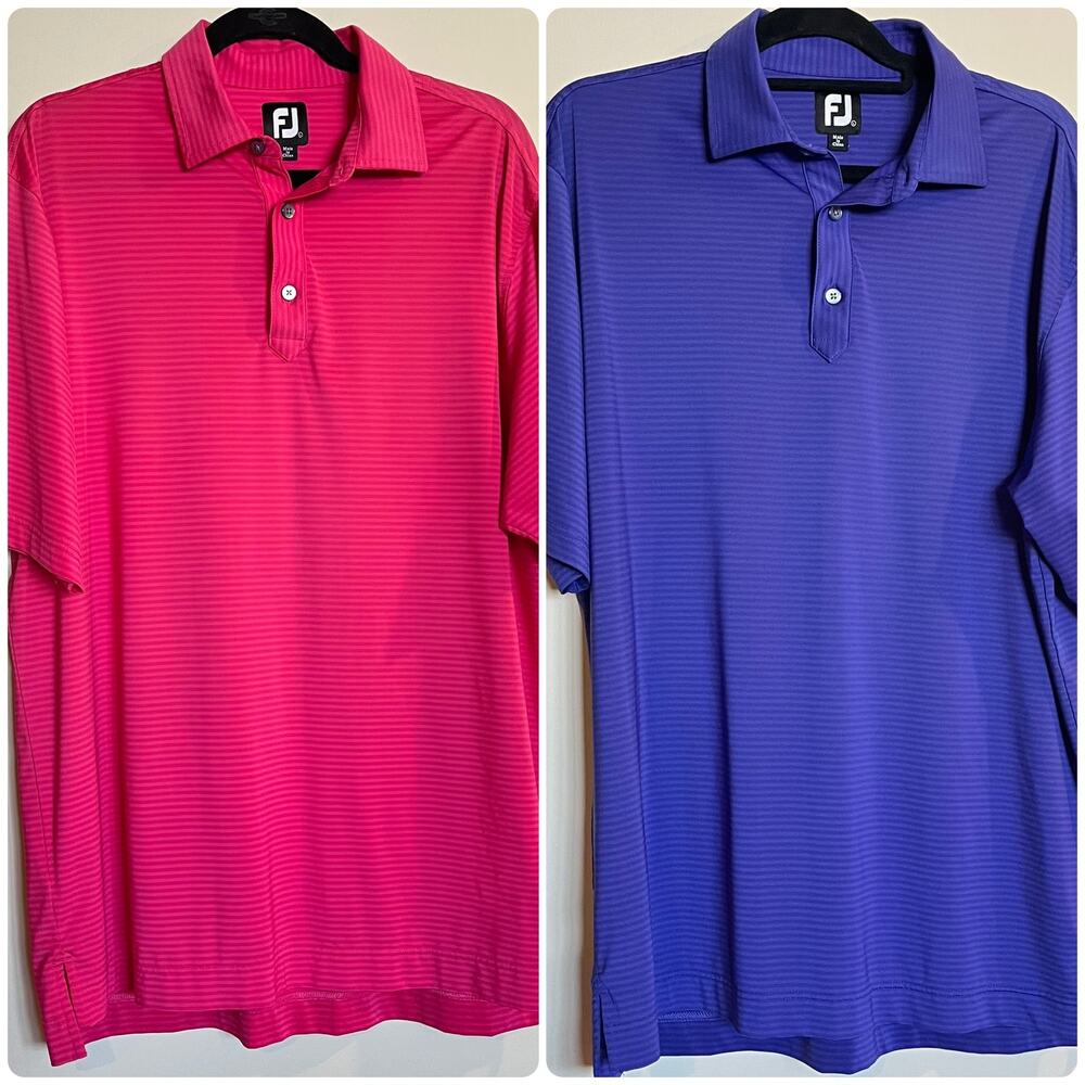 Lot of 2 Foot Joy Golf Polo Shirts‎ Vibrant Purple Pink Grand National Large